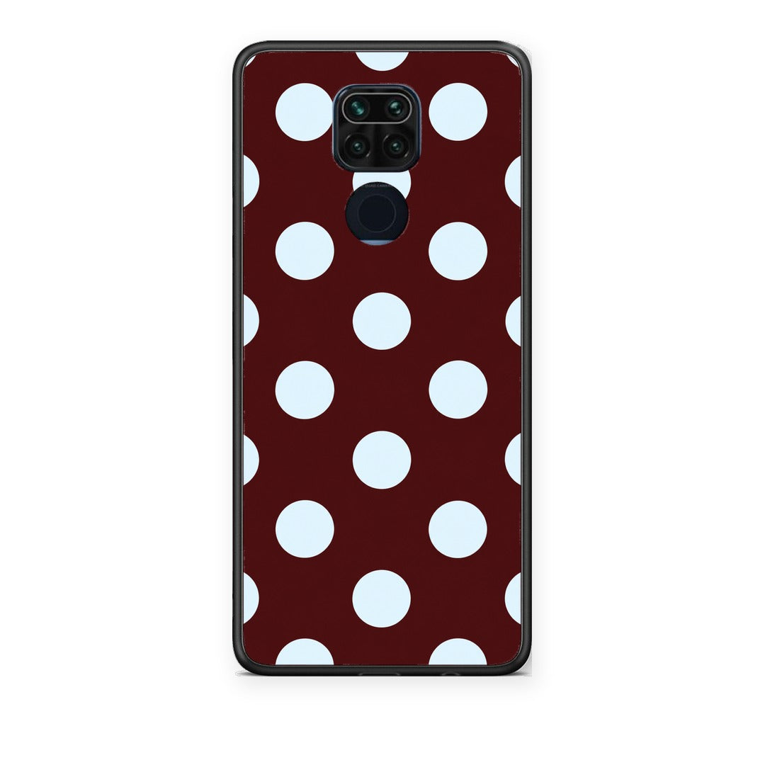 Θήκη Xiaomi Redmi Note 9 Pale Blue Large Polka Dots on Burgundy από τη Smartfits με σχέδιο στο πίσω μέρος και μαύρο περίβλημα | Xiaomi Redmi Note 9 Pale Blue Large Polka Dots on Burgundy case with colorful back and black bezels