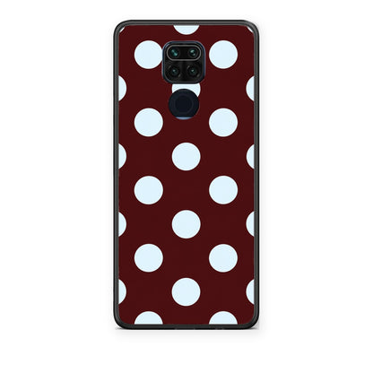 Θήκη Xiaomi Redmi Note 9 Pale Blue Large Polka Dots on Burgundy από τη Smartfits με σχέδιο στο πίσω μέρος και μαύρο περίβλημα | Xiaomi Redmi Note 9 Pale Blue Large Polka Dots on Burgundy case with colorful back and black bezels