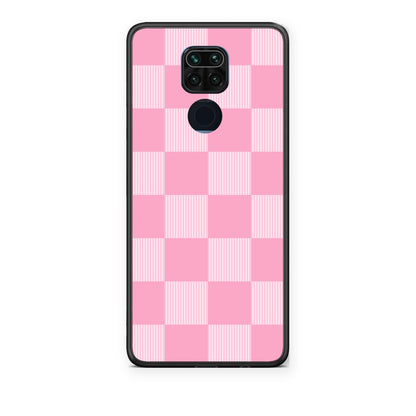 Θήκη Xiaomi Redmi Note 9 Pink and White Striped Checks από τη Smartfits με σχέδιο στο πίσω μέρος και μαύρο περίβλημα | Xiaomi Redmi Note 9 Pink and White Striped Checks case with colorful back and black bezels