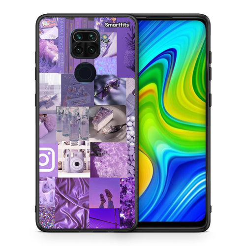 Θήκη Xiaomi Redmi Note 9 Purple Aesthetic Collage από τη Smartfits με σχέδιο στο πίσω μέρος και μαύρο περίβλημα | Xiaomi Redmi Note 9 Purple Aesthetic Collage case with colorful back and black bezels