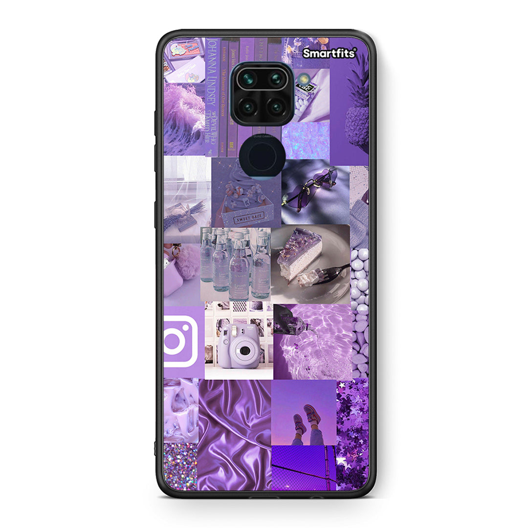 Θήκη Xiaomi Redmi Note 9 Purple Aesthetic Collage από τη Smartfits με σχέδιο στο πίσω μέρος και μαύρο περίβλημα | Xiaomi Redmi Note 9 Purple Aesthetic Collage case with colorful back and black bezels