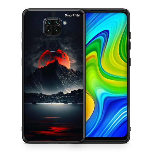 Θήκη Xiaomi Redmi Note 9 Red Full Moon από τη Smartfits με σχέδιο στο πίσω μέρος και μαύρο περίβλημα | Xiaomi Redmi Note 9 Red Full Moon case with colorful back and black bezels