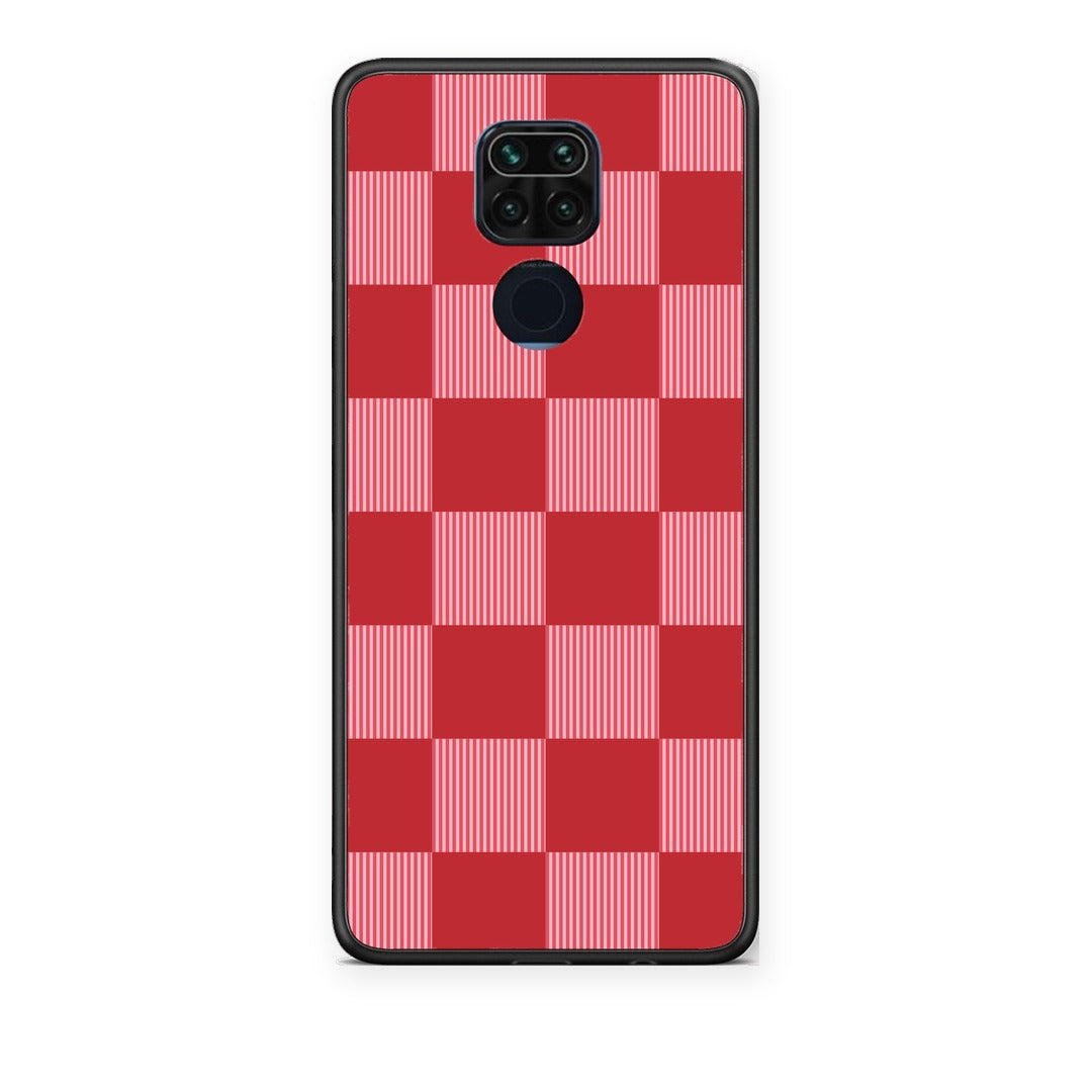 Θήκη Xiaomi Redmi Note 9 Red and Pink Striped Checks από τη Smartfits με σχέδιο στο πίσω μέρος και μαύρο περίβλημα | Xiaomi Redmi Note 9 Red and Pink Striped Checks case with colorful back and black bezels