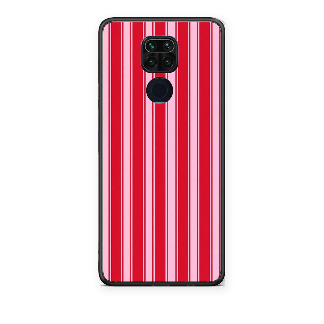 Θήκη Xiaomi Redmi Note 9 Red and Pink Vertical Pinstripes από τη Smartfits με σχέδιο στο πίσω μέρος και μαύρο περίβλημα | Xiaomi Redmi Note 9 Red and Pink Vertical Pinstripes case with colorful back and black bezels