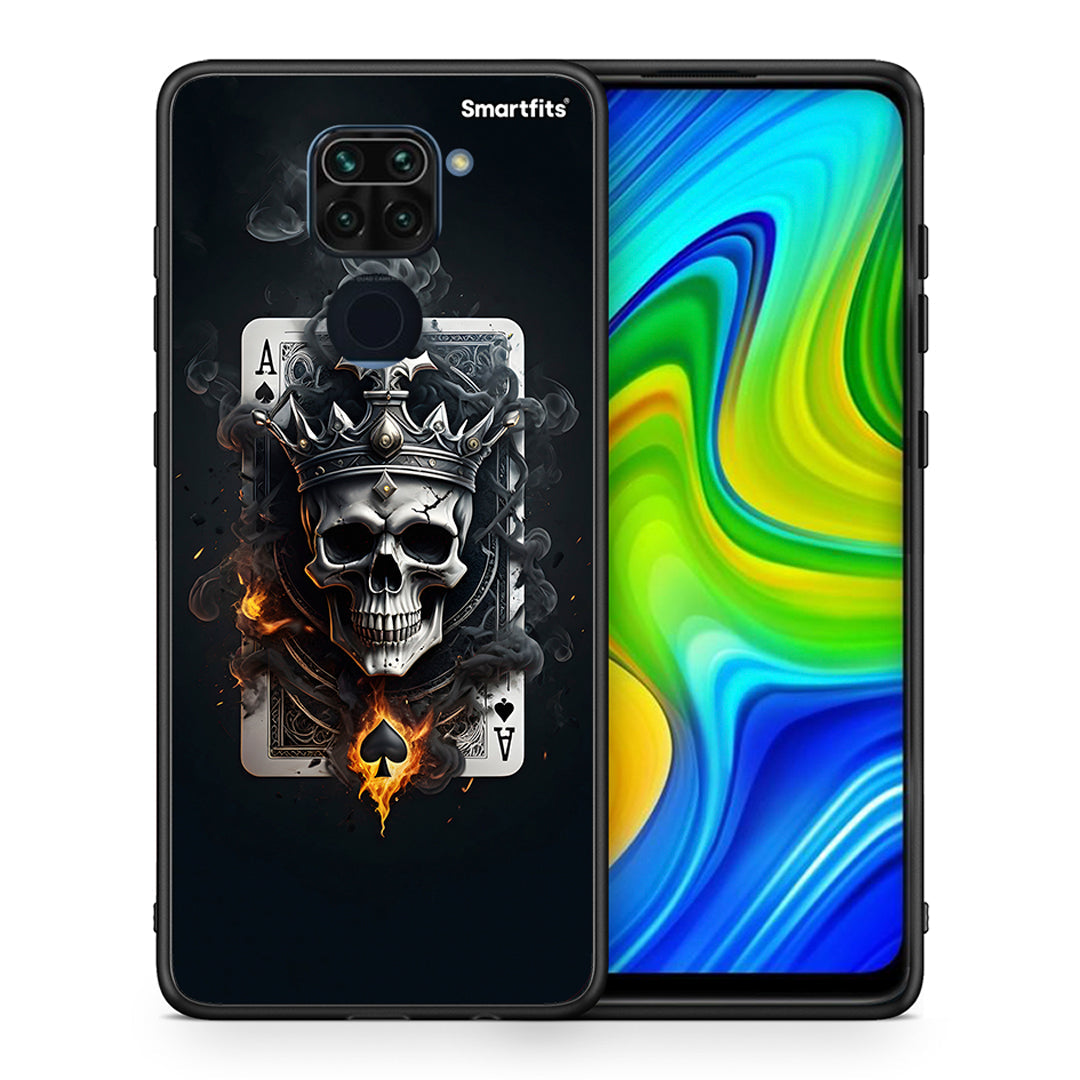 Θήκη Xiaomi Redmi Note 9 Skull King Ace από τη Smartfits με σχέδιο στο πίσω μέρος και μαύρο περίβλημα | Xiaomi Redmi Note 9 Skull King Ace case with colorful back and black bezels