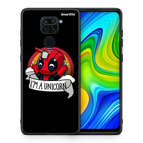 Θήκη Xiaomi Redmi Note 9 Unicorn Deadpool από τη Smartfits με σχέδιο στο πίσω μέρος και μαύρο περίβλημα | Xiaomi Redmi Note 9 Unicorn Deadpool case with colorful back and black bezels