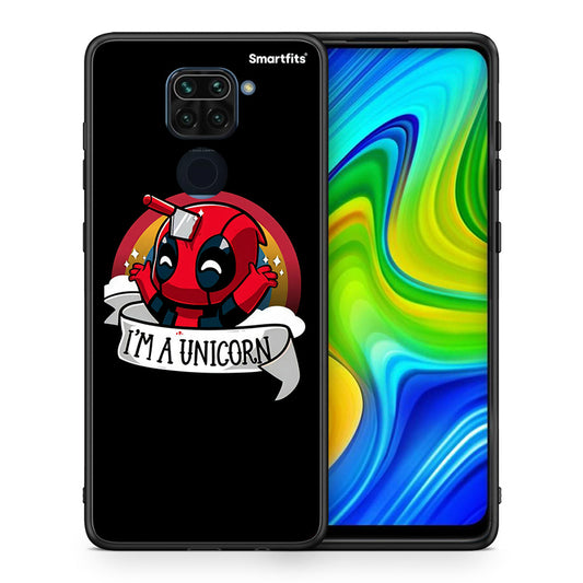 Θήκη Xiaomi Redmi Note 9 Unicorn Deadpool από τη Smartfits με σχέδιο στο πίσω μέρος και μαύρο περίβλημα | Xiaomi Redmi Note 9 Unicorn Deadpool case with colorful back and black bezels