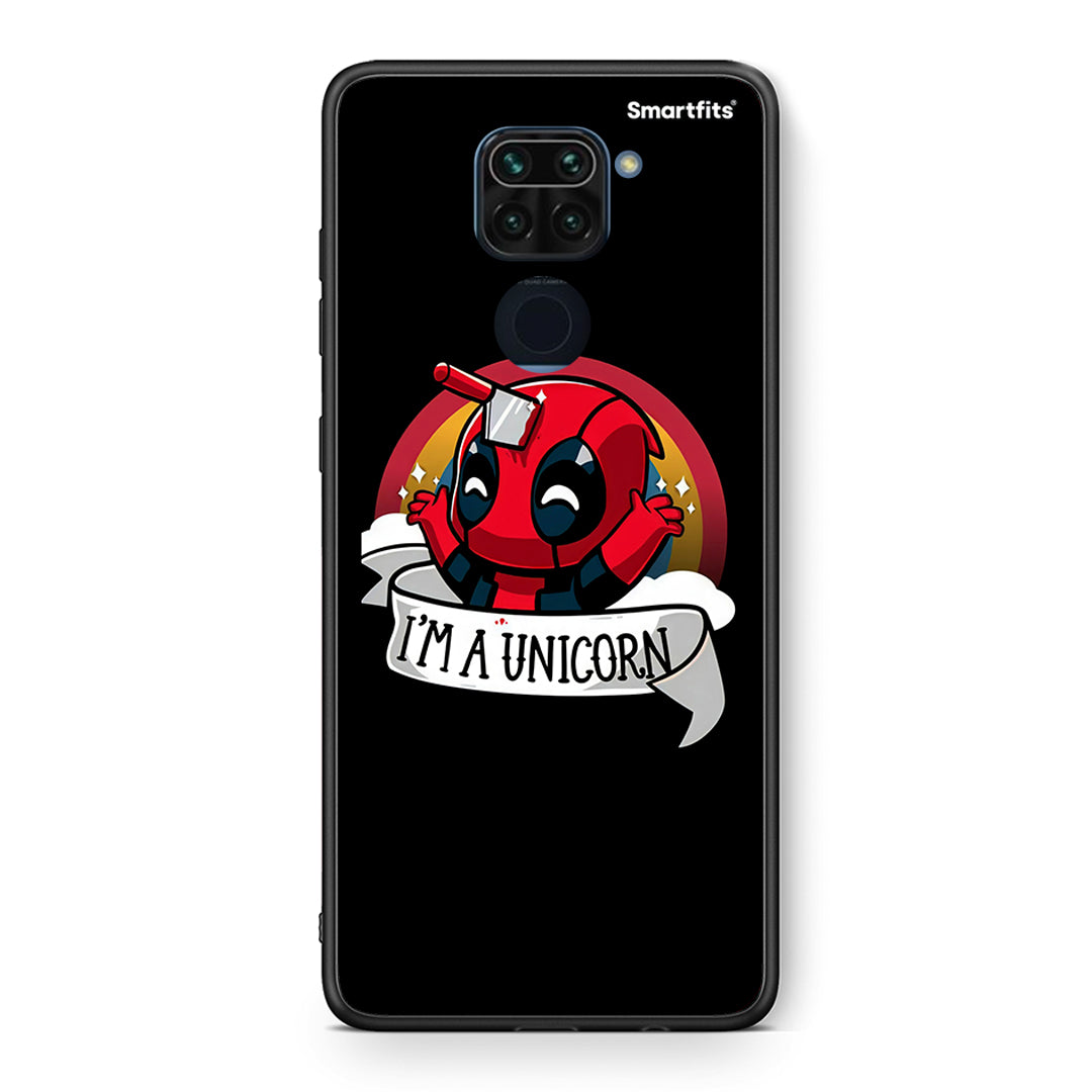 Θήκη Xiaomi Redmi Note 9 Unicorn Deadpool από τη Smartfits με σχέδιο στο πίσω μέρος και μαύρο περίβλημα | Xiaomi Redmi Note 9 Unicorn Deadpool case with colorful back and black bezels