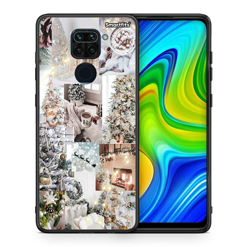 Θήκη Xiaomi Redmi Note 9 White Christmas από τη Smartfits με σχέδιο στο πίσω μέρος και μαύρο περίβλημα | Xiaomi Redmi Note 9 White Christmas case with colorful back and black bezels