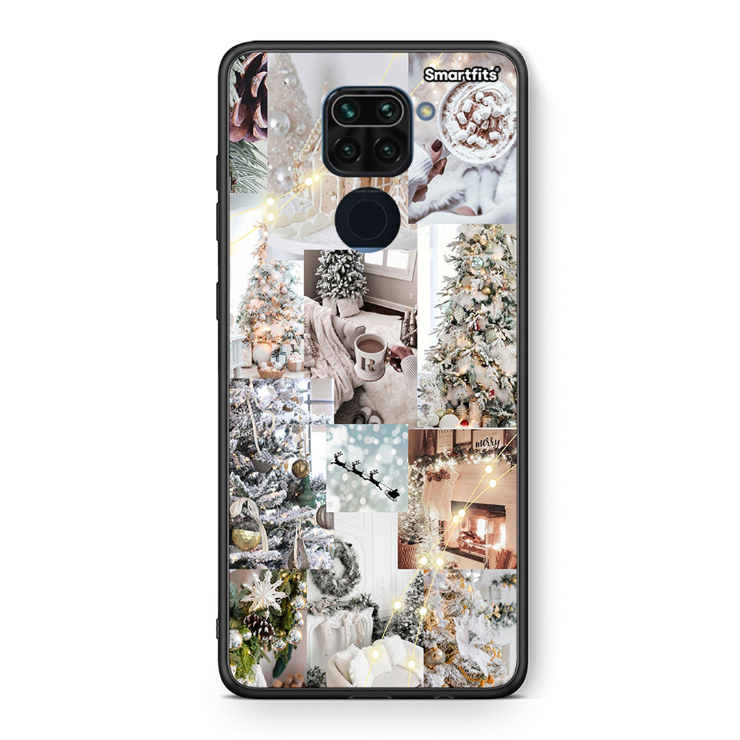 Θήκη Xiaomi Redmi Note 9 White Christmas από τη Smartfits με σχέδιο στο πίσω μέρος και μαύρο περίβλημα | Xiaomi Redmi Note 9 White Christmas case with colorful back and black bezels