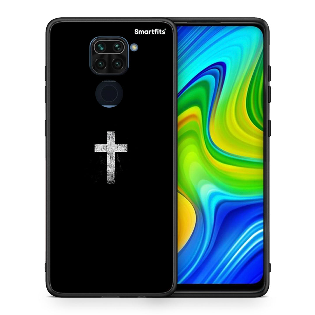 Θήκη Xiaomi Redmi Note 9 White Cross από τη Smartfits με σχέδιο στο πίσω μέρος και μαύρο περίβλημα | Xiaomi Redmi Note 9 White Cross case with colorful back and black bezels