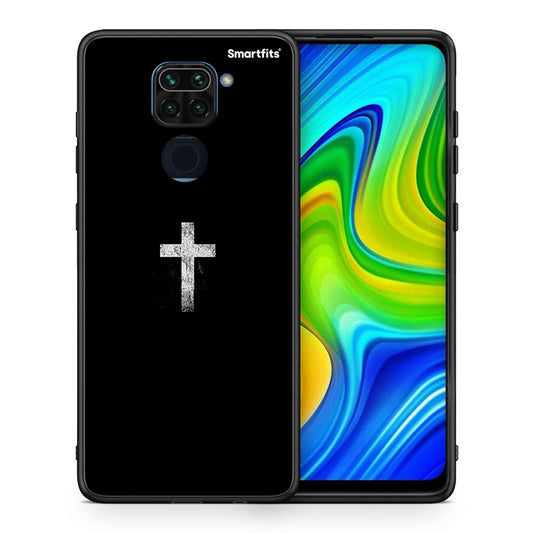 Θήκη Xiaomi Redmi Note 9 White Cross από τη Smartfits με σχέδιο στο πίσω μέρος και μαύρο περίβλημα | Xiaomi Redmi Note 9 White Cross case with colorful back and black bezels