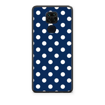 Θήκη Xiaomi Redmi Note 9 White Large Polka Dots on Navy από τη Smartfits με σχέδιο στο πίσω μέρος και μαύρο περίβλημα | Xiaomi Redmi Note 9 White Large Polka Dots on Navy case with colorful back and black bezels