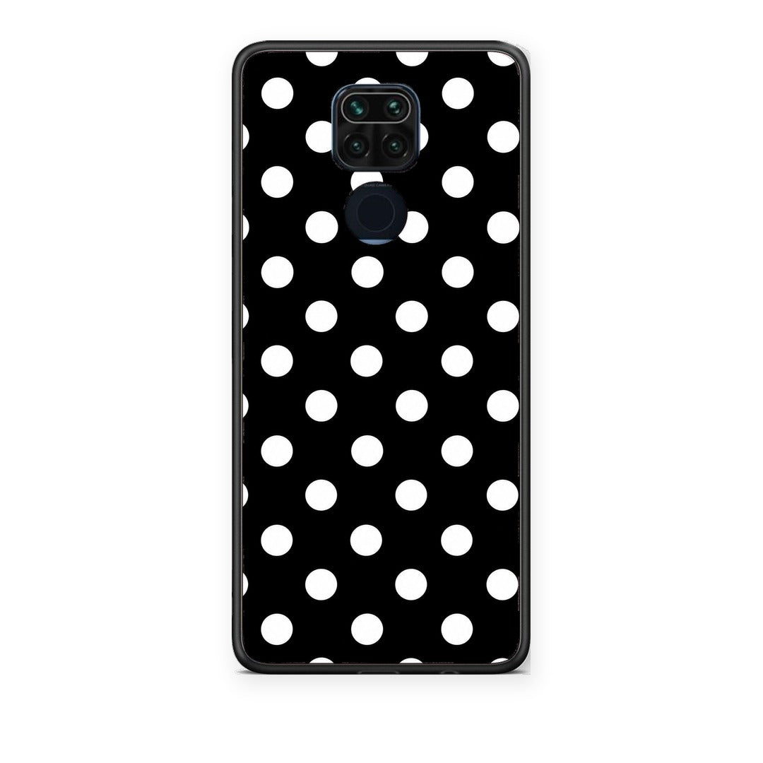 Θήκη Xiaomi Redmi Note 9 White Polka Dots on Black από τη Smartfits με σχέδιο στο πίσω μέρος και μαύρο περίβλημα | Xiaomi Redmi Note 9 White Polka Dots on Black case with colorful back and black bezels