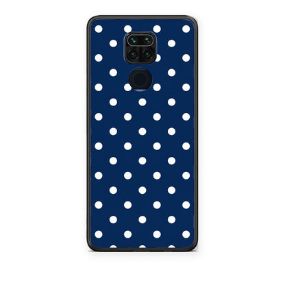 Θήκη Xiaomi Redmi Note 9 White Small Polka Dots on Navy από τη Smartfits με σχέδιο στο πίσω μέρος και μαύρο περίβλημα | Xiaomi Redmi Note 9 White Small Polka Dots on Navy case with colorful back and black bezels