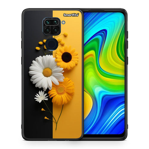 Θήκη Xiaomi Redmi Note 9 Yellow Daisies από τη Smartfits με σχέδιο στο πίσω μέρος και μαύρο περίβλημα | Xiaomi Redmi Note 9 Yellow Daisies case with colorful back and black bezels