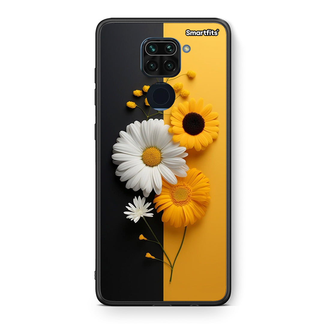 Θήκη Xiaomi Redmi Note 9 Yellow Daisies από τη Smartfits με σχέδιο στο πίσω μέρος και μαύρο περίβλημα | Xiaomi Redmi Note 9 Yellow Daisies case with colorful back and black bezels