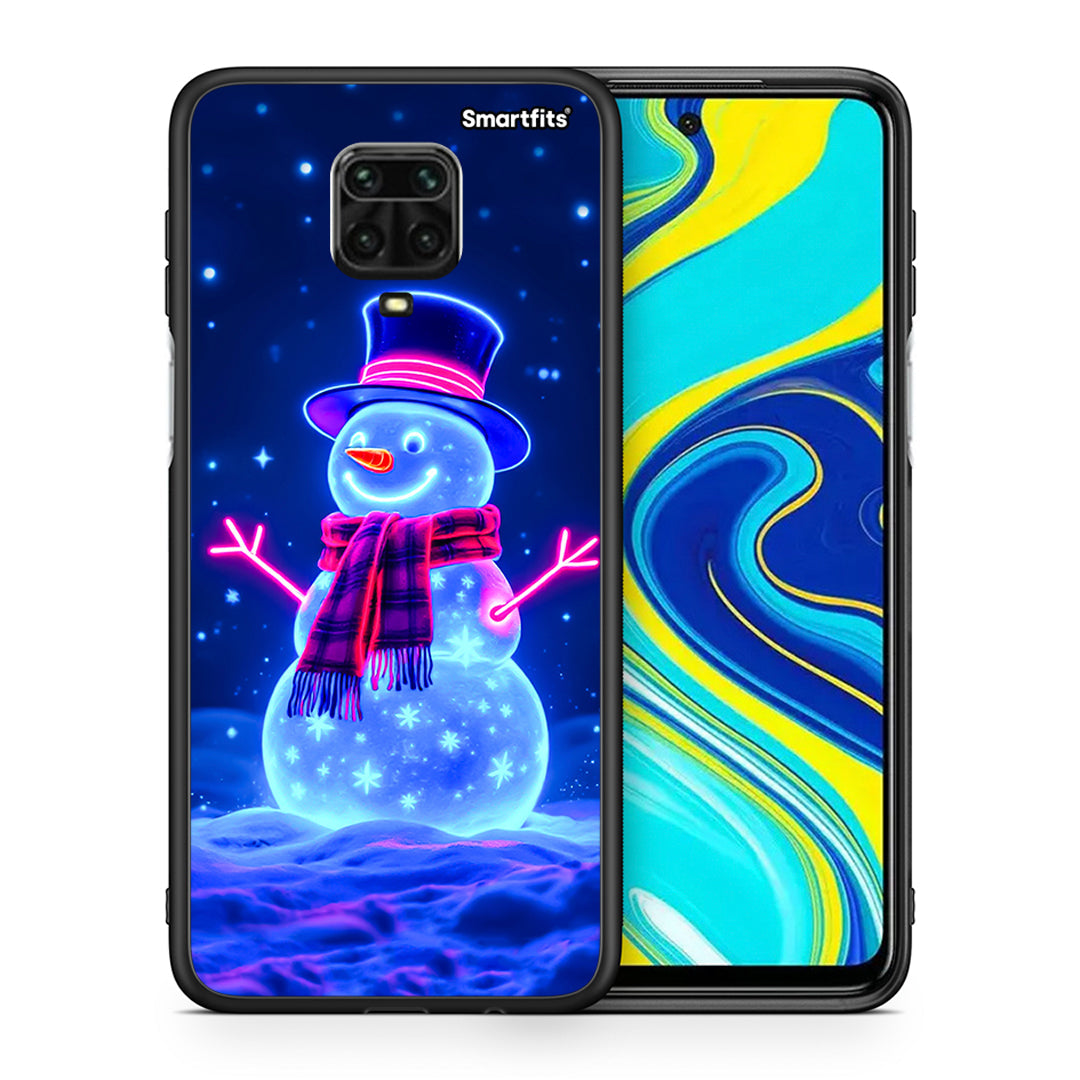 Θήκη Xiaomi Redmi Note 9S / 9 Pro Christmas Neon Snowman από τη Smartfits με σχέδιο στο πίσω μέρος και μαύρο περίβλημα | Xiaomi Redmi Note 9S / 9 Pro Christmas Neon Snowman case with colorful back and black bezels