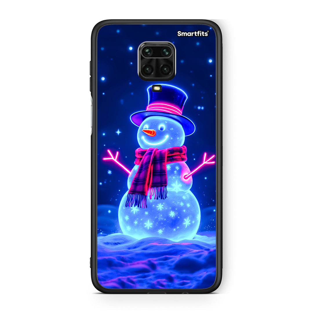 Xiaomi Redmi Note 9S / 9 Pro Christmas Neon Snowman θήκη από τη Smartfits με σχέδιο στο πίσω μέρος και μαύρο περίβλημα | Smartphone case with colorful back and black bezels by Smartfits