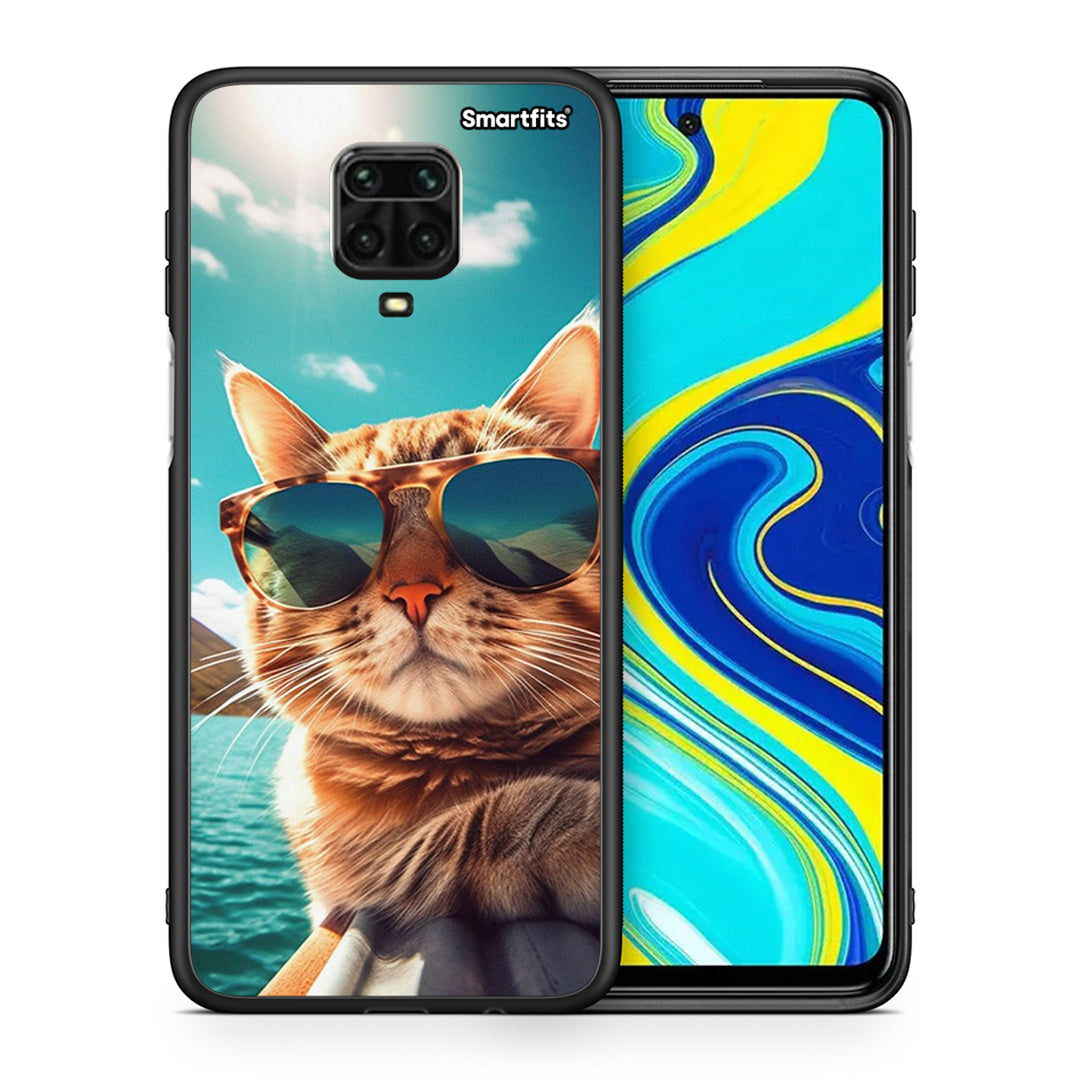 Θήκη Xiaomi Redmi Note 9S / 9 Pro Summer Cat από τη Smartfits με σχέδιο στο πίσω μέρος και μαύρο περίβλημα | Xiaomi Redmi Note 9S / 9 Pro Summer Cat case with colorful back and black bezels