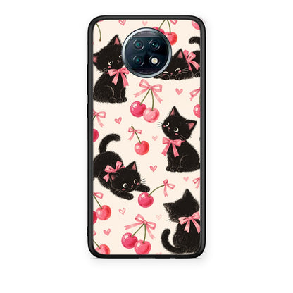Θήκη Xiaomi Redmi Note 9T Black Kittens and Cherries on Cream από τη Smartfits με σχέδιο στο πίσω μέρος και μαύρο περίβλημα | Xiaomi Redmi Note 9T Black Kittens and Cherries on Cream case with colorful back and black bezels