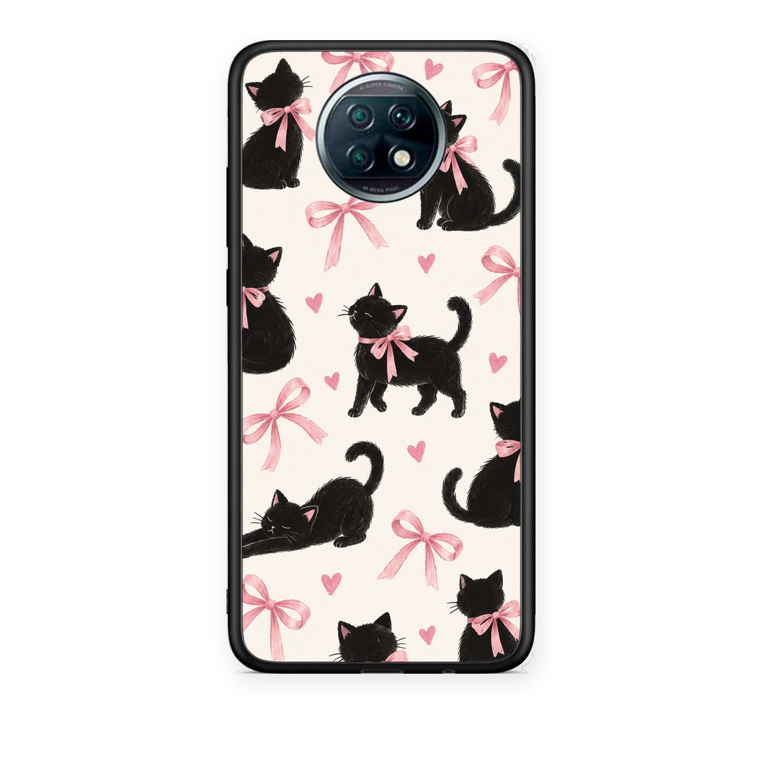 Θήκη Xiaomi Redmi Note 9T Black Kittens and Pink Bows on Cream Large από τη Smartfits με σχέδιο στο πίσω μέρος και μαύρο περίβλημα | Xiaomi Redmi Note 9T Black Kittens and Pink Bows on Cream Large case with colorful back and black bezels