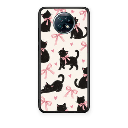 Θήκη Xiaomi Redmi Note 9T Black Kittens and Pink Bows on Cream Large από τη Smartfits με σχέδιο στο πίσω μέρος και μαύρο περίβλημα | Xiaomi Redmi Note 9T Black Kittens and Pink Bows on Cream Large case with colorful back and black bezels