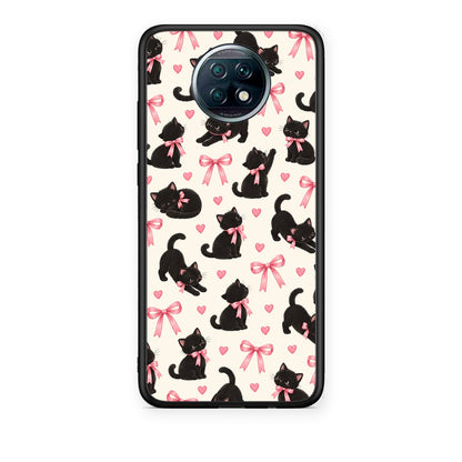 Θήκη Xiaomi Redmi Note 9T Black Kittens and Pink Bows on Cream Small από τη Smartfits με σχέδιο στο πίσω μέρος και μαύρο περίβλημα | Xiaomi Redmi Note 9T Black Kittens and Pink Bows on Cream Small case with colorful back and black bezels