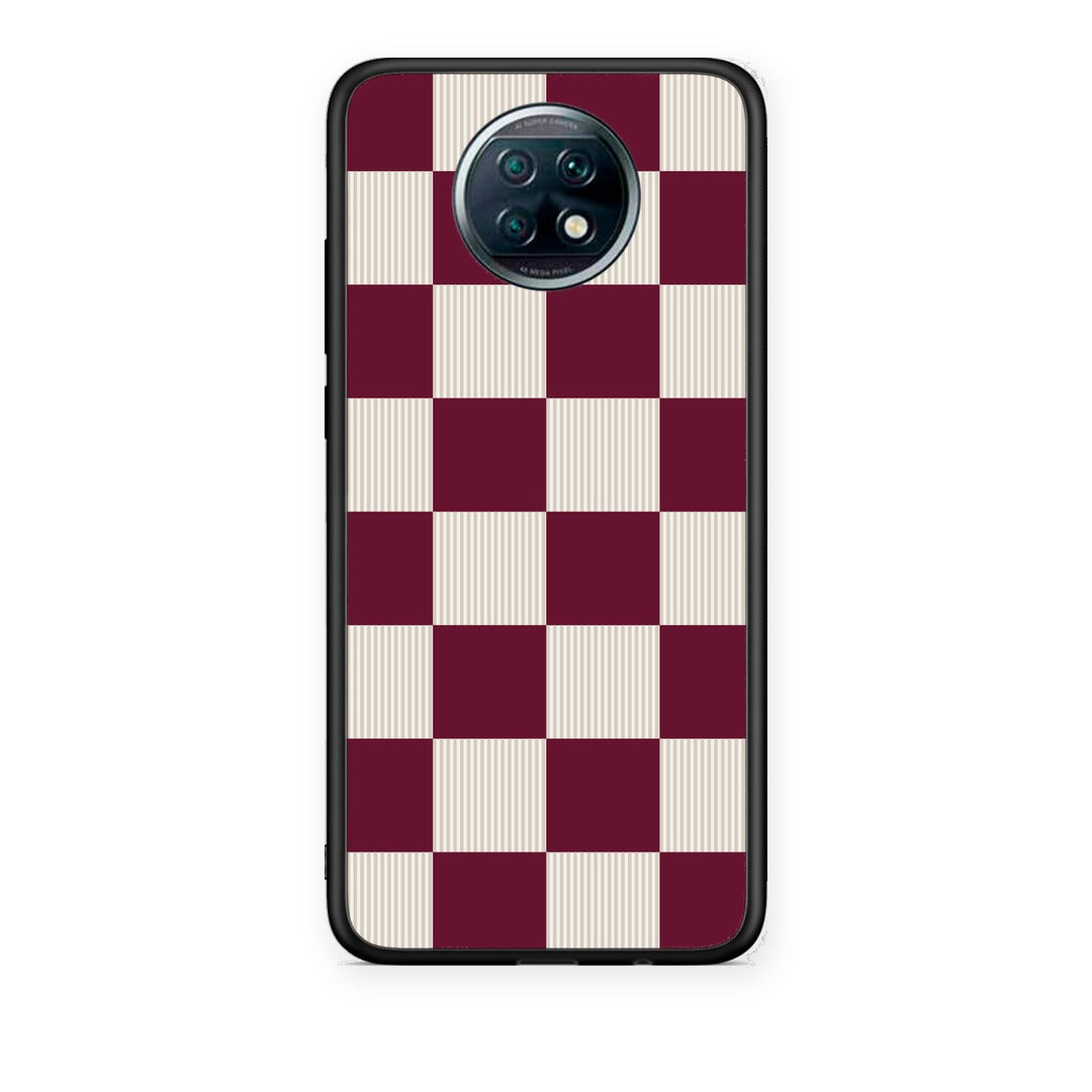 Θήκη Xiaomi Redmi Note 9T Burgundy and Cream Striped Checks από τη Smartfits με σχέδιο στο πίσω μέρος και μαύρο περίβλημα | Xiaomi Redmi Note 9T Burgundy and Cream Striped Checks case with colorful back and black bezels