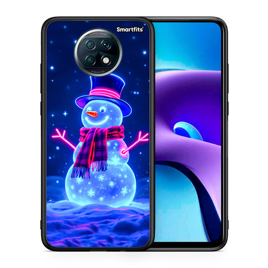 Θήκη Xiaomi Redmi Note 9T Christmas Neon Snowman από τη Smartfits με σχέδιο στο πίσω μέρος και μαύρο περίβλημα | Xiaomi Redmi Note 9T Christmas Neon Snowman case with colorful back and black bezels