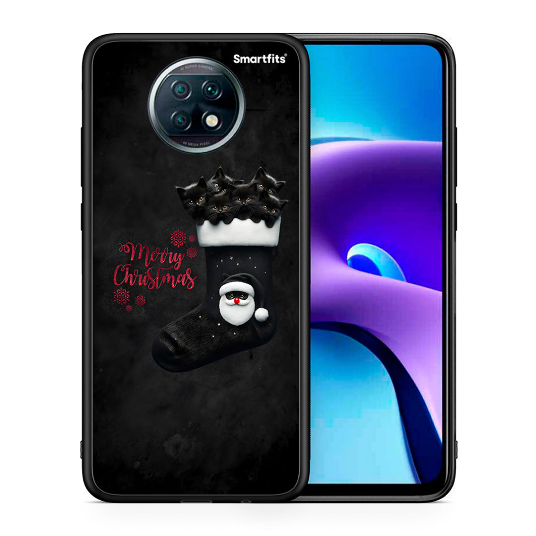 Θήκη Xiaomi Redmi Note 9T Merry Cat Christmas από τη Smartfits με σχέδιο στο πίσω μέρος και μαύρο περίβλημα | Xiaomi Redmi Note 9T Merry Cat Christmas case with colorful back and black bezels