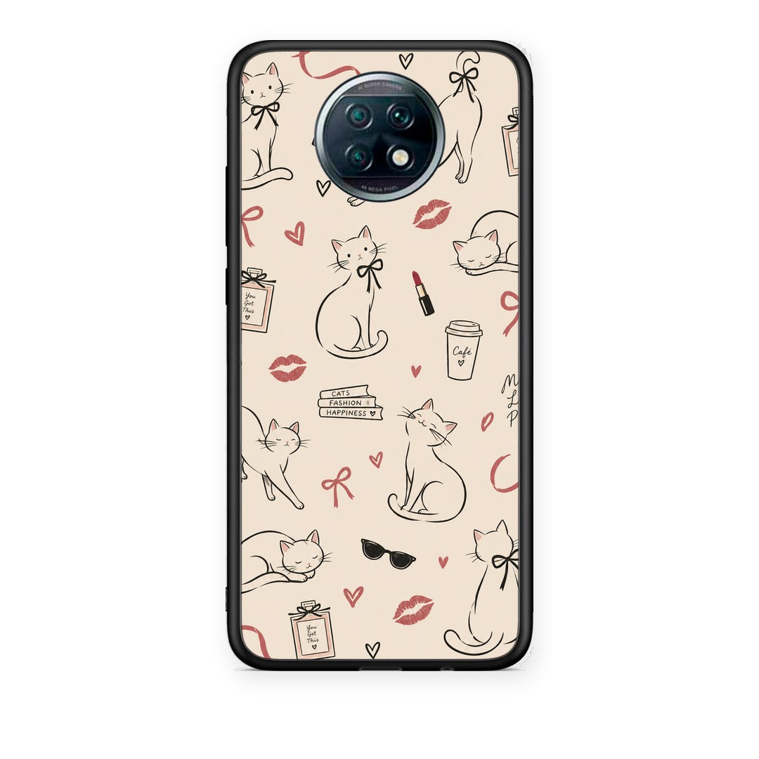 Θήκη Xiaomi Redmi Note 9T Minimal Cat and Fashion Doodles on Cream από τη Smartfits με σχέδιο στο πίσω μέρος και μαύρο περίβλημα | Xiaomi Redmi Note 9T Minimal Cat and Fashion Doodles on Cream case with colorful back and black bezels