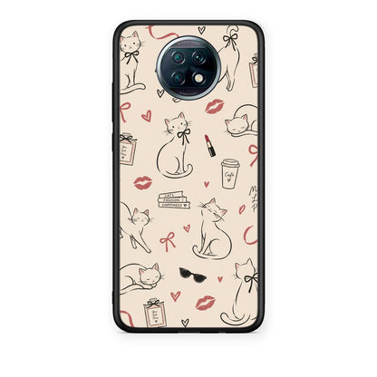 Θήκη Xiaomi Redmi Note 9T Minimal Cat and Fashion Doodles on Cream από τη Smartfits με σχέδιο στο πίσω μέρος και μαύρο περίβλημα | Xiaomi Redmi Note 9T Minimal Cat and Fashion Doodles on Cream case with colorful back and black bezels