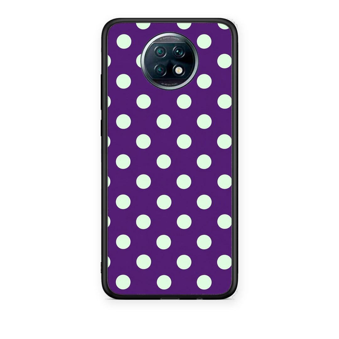 Θήκη Xiaomi Redmi Note 9T Mint Polka Dots on Purple από τη Smartfits με σχέδιο στο πίσω μέρος και μαύρο περίβλημα | Xiaomi Redmi Note 9T Mint Polka Dots on Purple case with colorful back and black bezels