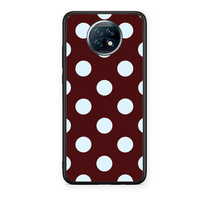 Θήκη Xiaomi Redmi Note 9T Pale Blue Large Polka Dots on Burgundy από τη Smartfits με σχέδιο στο πίσω μέρος και μαύρο περίβλημα | Xiaomi Redmi Note 9T Pale Blue Large Polka Dots on Burgundy case with colorful back and black bezels