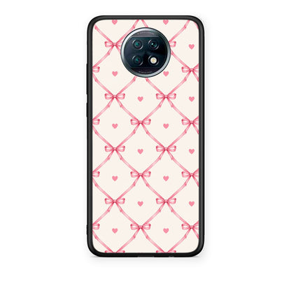 Θήκη Xiaomi Redmi Note 9T Pink Bow Lattice and Hearts on Cream από τη Smartfits με σχέδιο στο πίσω μέρος και μαύρο περίβλημα | Xiaomi Redmi Note 9T Pink Bow Lattice and Hearts on Cream case with colorful back and black bezels