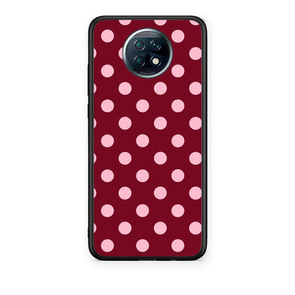Θήκη Xiaomi Redmi Note 9T Pink Polka Dots on Burgundy από τη Smartfits με σχέδιο στο πίσω μέρος και μαύρο περίβλημα | Xiaomi Redmi Note 9T Pink Polka Dots on Burgundy case with colorful back and black bezels
