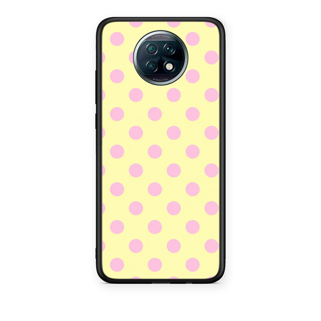 Θήκη Xiaomi Redmi Note 9T Pink Polka Dots on Yellow από τη Smartfits με σχέδιο στο πίσω μέρος και μαύρο περίβλημα | Xiaomi Redmi Note 9T Pink Polka Dots on Yellow case with colorful back and black bezels