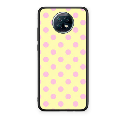 Θήκη Xiaomi Redmi Note 9T Pink Polka Dots on Yellow από τη Smartfits με σχέδιο στο πίσω μέρος και μαύρο περίβλημα | Xiaomi Redmi Note 9T Pink Polka Dots on Yellow case with colorful back and black bezels