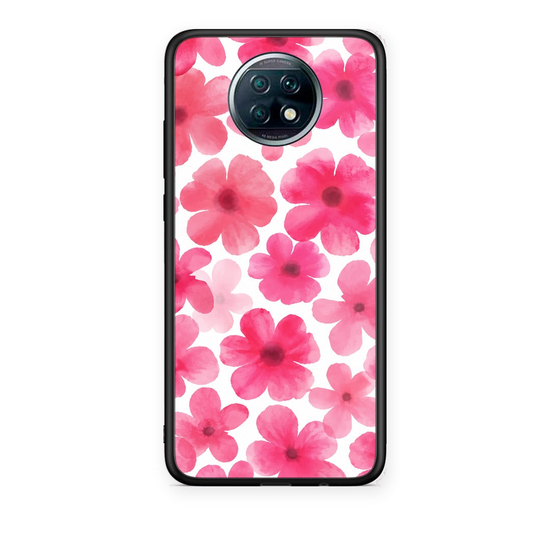 Θήκη Xiaomi Redmi Note 9T Pink Watercolour Flowers on White από τη Smartfits με σχέδιο στο πίσω μέρος και μαύρο περίβλημα | Xiaomi Redmi Note 9T Pink Watercolour Flowers on White case with colorful back and black bezels