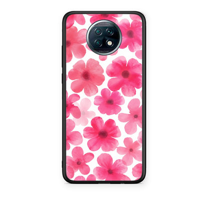 Θήκη Xiaomi Redmi Note 9T Pink Watercolour Flowers on White από τη Smartfits με σχέδιο στο πίσω μέρος και μαύρο περίβλημα | Xiaomi Redmi Note 9T Pink Watercolour Flowers on White case with colorful back and black bezels