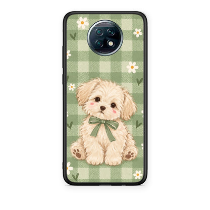 Θήκη Xiaomi Redmi Note 9T Puppy and Daisies on Sage Gingham από τη Smartfits με σχέδιο στο πίσω μέρος και μαύρο περίβλημα | Xiaomi Redmi Note 9T Puppy and Daisies on Sage Gingham case with colorful back and black bezels