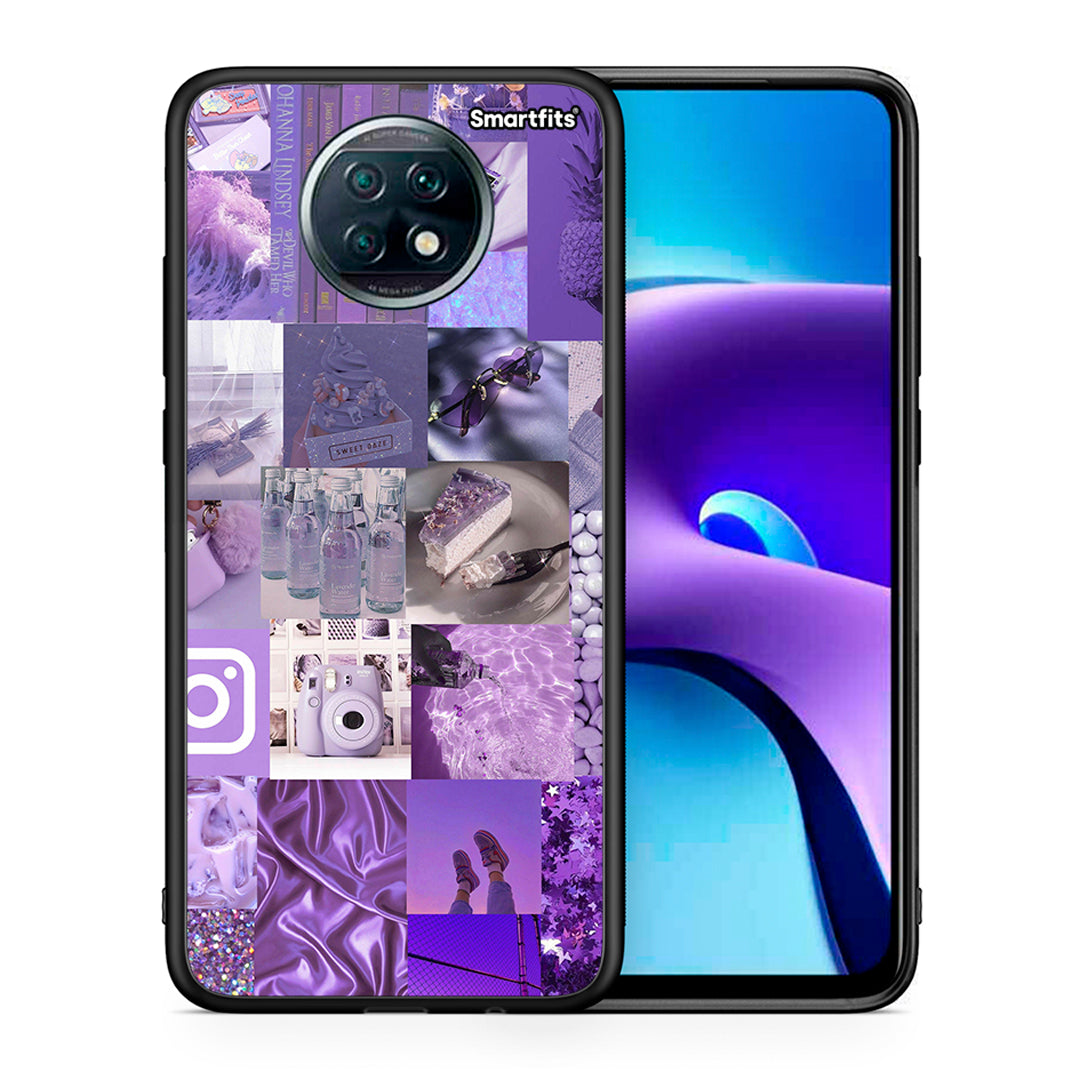 Θήκη Xiaomi Redmi Note 9T Purple Aesthetic Collage από τη Smartfits με σχέδιο στο πίσω μέρος και μαύρο περίβλημα | Xiaomi Redmi Note 9T Purple Aesthetic Collage case with colorful back and black bezels