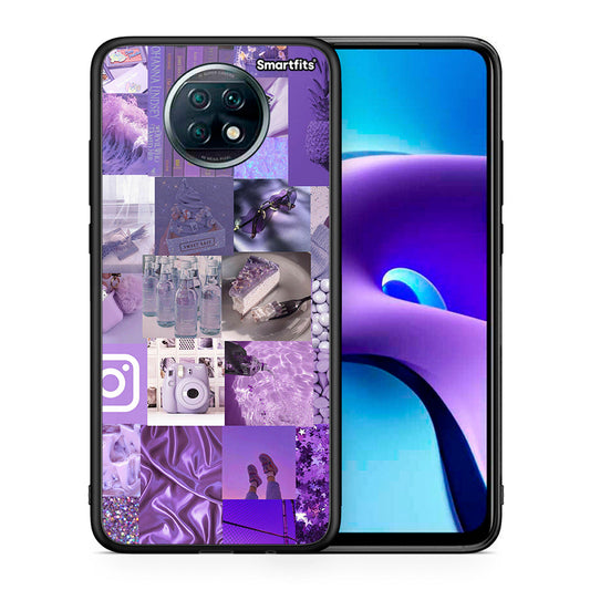 Θήκη Xiaomi Redmi Note 9T Purple Aesthetic Collage από τη Smartfits με σχέδιο στο πίσω μέρος και μαύρο περίβλημα | Xiaomi Redmi Note 9T Purple Aesthetic Collage case with colorful back and black bezels