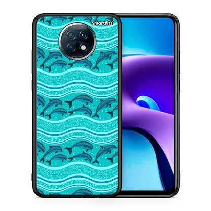 Θήκη Xiaomi Redmi Note 9T Swimming Dolphins από τη Smartfits με σχέδιο στο πίσω μέρος και μαύρο περίβλημα | Xiaomi Redmi Note 9T Swimming Dolphins case with colorful back and black bezels