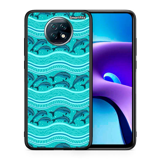 Θήκη Xiaomi Redmi Note 9T Swimming Dolphins από τη Smartfits με σχέδιο στο πίσω μέρος και μαύρο περίβλημα | Xiaomi Redmi Note 9T Swimming Dolphins case with colorful back and black bezels