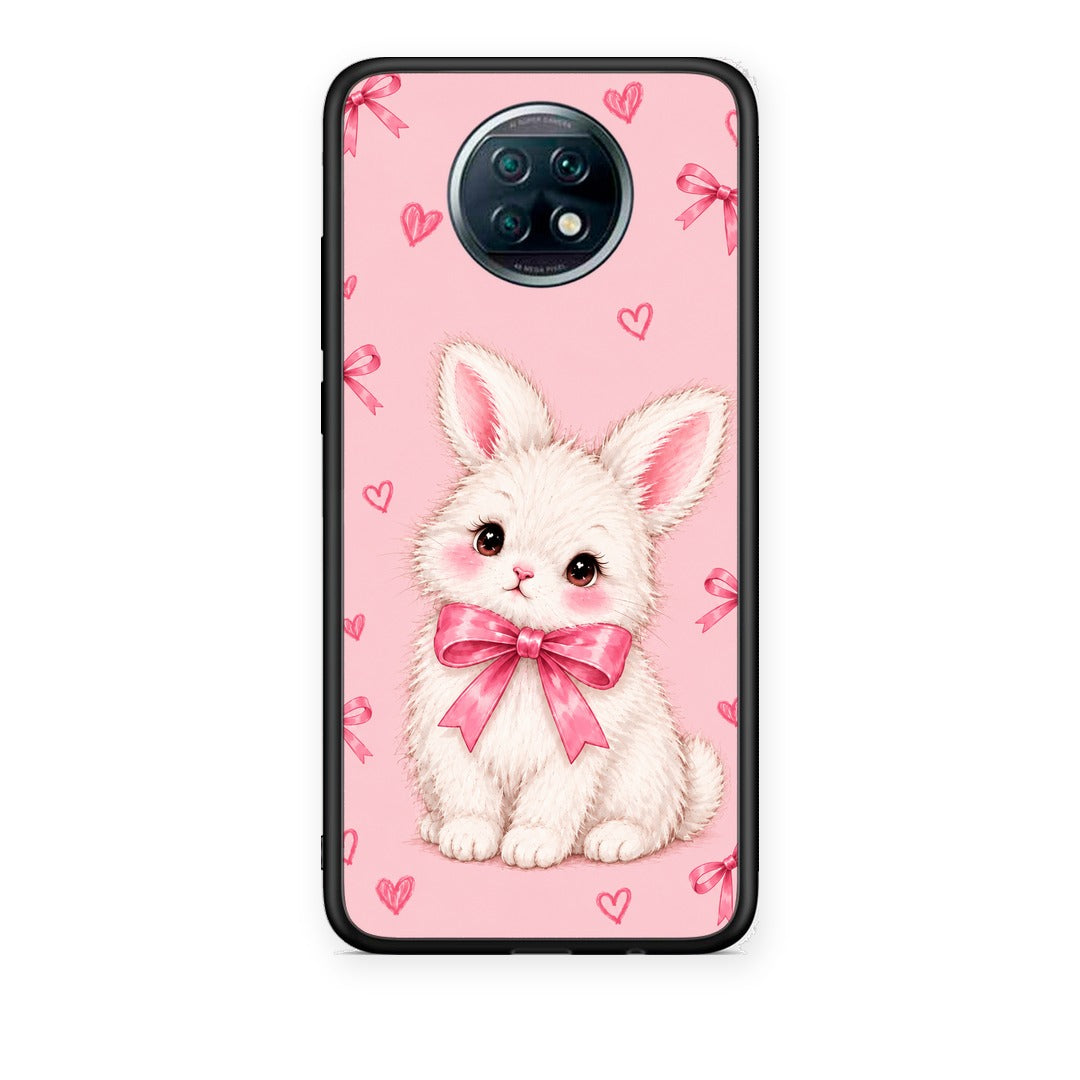 Θήκη Xiaomi Redmi Note 9T White Bunny and Pink Bows από τη Smartfits με σχέδιο στο πίσω μέρος και μαύρο περίβλημα | Xiaomi Redmi Note 9T White Bunny and Pink Bows case with colorful back and black bezels