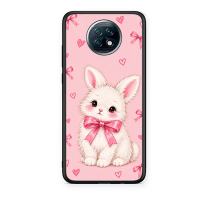 Θήκη Xiaomi Redmi Note 9T White Bunny and Pink Bows από τη Smartfits με σχέδιο στο πίσω μέρος και μαύρο περίβλημα | Xiaomi Redmi Note 9T White Bunny and Pink Bows case with colorful back and black bezels