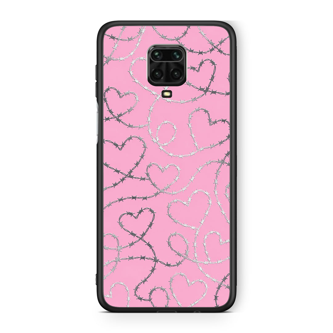 Θήκη Xiaomi Redmi Note 9S / 9 Pro / 9 Pro Max Barbed Wire Hearts on Pink από τη Smartfits με σχέδιο στο πίσω μέρος και μαύρο περίβλημα | Xiaomi Redmi Note 9S / 9 Pro / 9 Pro Max Barbed Wire Hearts on Pink case with colorful back and black bezels