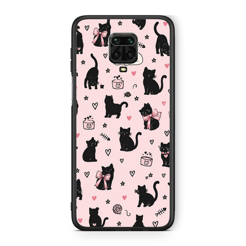 Θήκη Xiaomi Redmi Note 9S / 9 Pro / 9 Pro Max Black Cat Doodles on Pink από τη Smartfits με σχέδιο στο πίσω μέρος και μαύρο περίβλημα | Xiaomi Redmi Note 9S / 9 Pro / 9 Pro Max Black Cat Doodles on Pink case with colorful back and black bezels